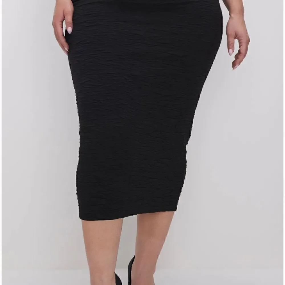 Good American Scrunchie Midi Skirt Textured Black Size Small